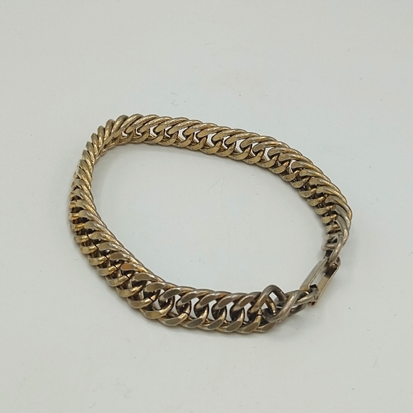 Gold tone Curb Chain Box Clasp Bracelet Vintage - Picture 10 of 10